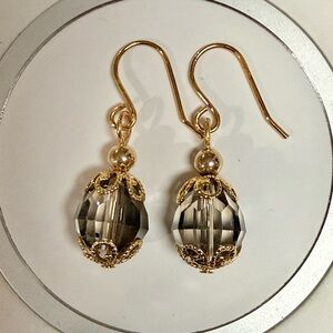 Victorian Style Black Diamond Teardrop Earrings With Gold Accents